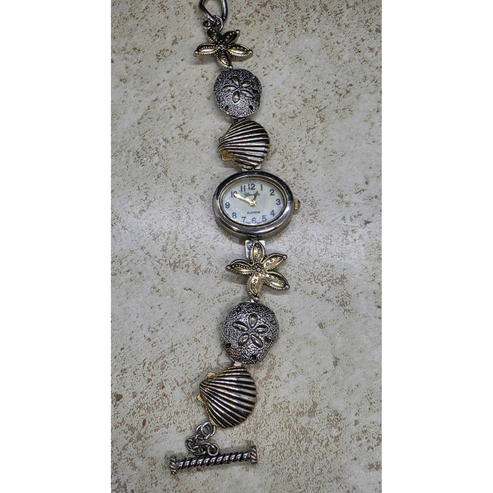 Geneva Platinum Womens Nautical Charm Bracelet Watch Shells Starfish 9060 - Picture 2 of 8